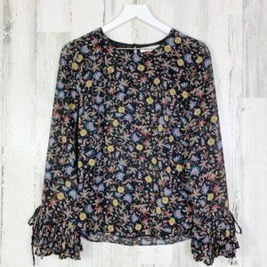 Rose & Olive Pleated Bell Sleeve Floral Blouse